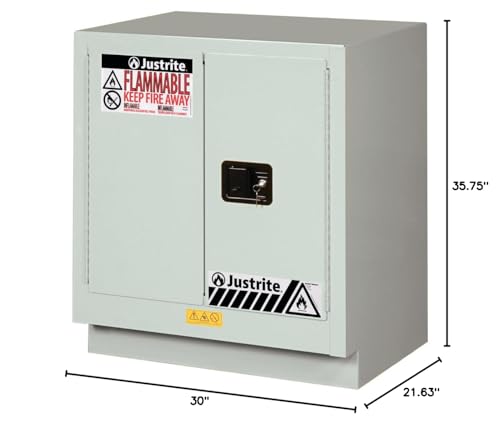 Image of Justrite Acid Corrosive Storage Cabinet - 19 Gallon 2 Door Self Close Chemical Storage Cabinet with ChemCor Coating - 22 inch x 36 inch x 30 inch - Made in The USA - Light Neutral - 8831272