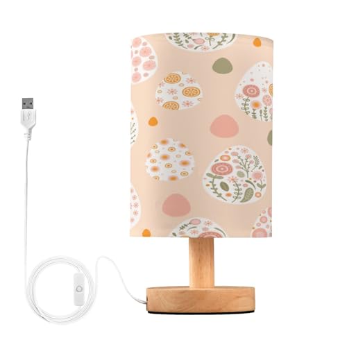 SDMKA Colorful Easter Eggs Bedside Table Lamp for Bedroom, Minimalist Nightstand Lamp with Round Fabric Shade for Living Room, Office, No Bulb Required