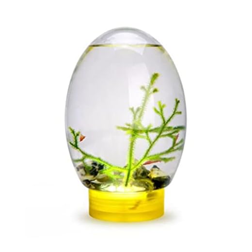Mini Aquarium, Ecosphere Closed Aquatic Ecosystem Desktop Aquarium with LED Light & Revolving Base, No Need to Feed & Change Water Fish Tank Decor for Home Office (Yellow)