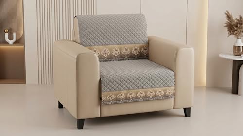 Image of Gray Velvet Sofa Mat, 3+1+1 Set | Full Cover for Seat & Back, Anti-Skid, Machine Washable