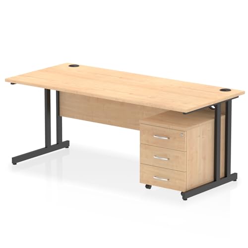 Image of Dynamic Impulse 1800 x 800mm Straight Office Desk Maple Top Black Cantilever Leg Workstation 3 Drawer Mobile Pedestal