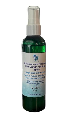 Diva Stuff Rosemary and Rice Water Hair Growth and Scalp Spray, 4 Ounce Bottle