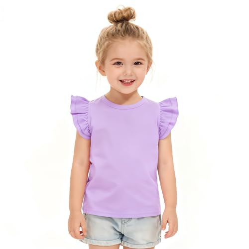 Image of LYSMuch Toddler Girls Short Sleeve Ruffle Basic Blouse | Size 2T-14Y Girls Summer Tops,Solid Kids Casual Clothes