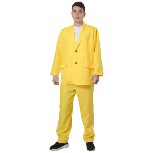 Disfraz Hombre Beetle Bob Traje Amarillo Chaqueta Pantalón Cosplay Película Halloween Carnaval Años 90 Gangster Vintage Divertido (Traje amarillo, M)