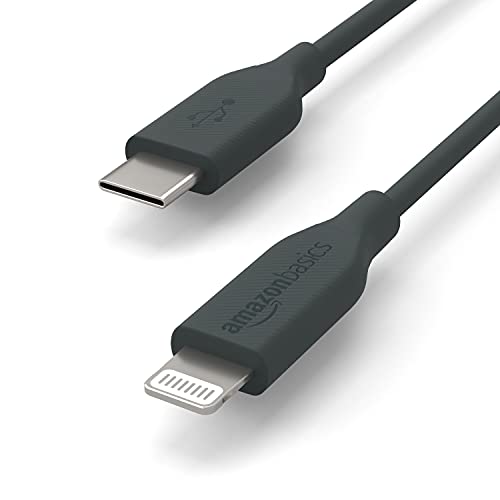 Image of Amazon Basics USB-C to Lightning Cable Cord, MFi Certified Charger for Apple iPhone 11 /12, iPad,Midnight Green, 6-Ft