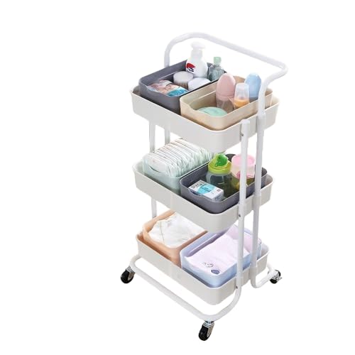 MUL-BOUTIQUE Trolley mit 3 Ebenen, multifunktional, zur Aufbewahrung, auf Rollen, für Wohnzimmer, Küche, Aufbewahrung (weiß, 43 x 36 x 86 cm)