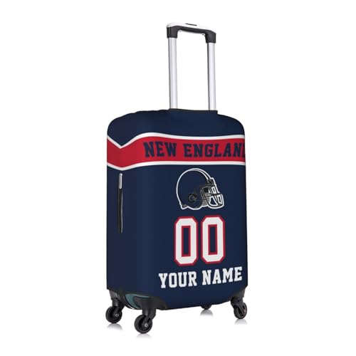 Image of Custom New England Luggage Cover Personalized Football Style Suitcase Cover with Name Number Customized Washable Elastic Sports Travel Suitcase Protector for Business Vacation Gifts