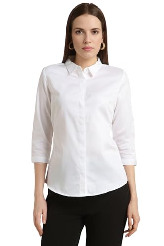 Image of Van Heusen Women's Regular Fit Solid 3 /4 Sleeve Cotton Rich Formal Shirt