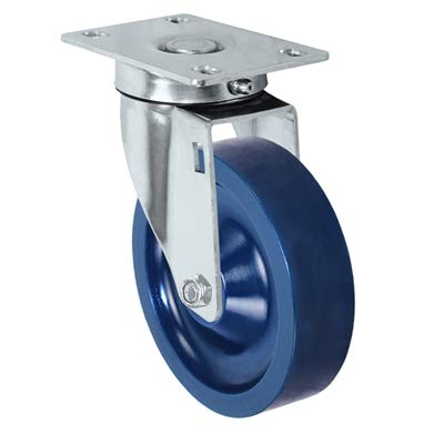 CasterHQ - 5" X 1.25" Light Duty Blue Solid Polyurethane Wheel - Stainless Swivel Caster 350 lbs Capacity