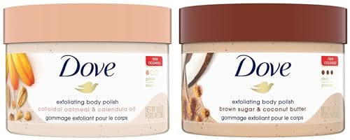 Image of Dove Exfoliating Body Polish Scrub for Dry Skin with Brown Sugar & Coconut Butter 298g & Dove Exfoliating Body Polish Scrub For Delicate & Sensitive Skin With Oatmeal & Calendula Oil, 298g