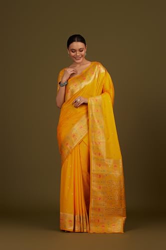 Image of Monjolika Fashion Women's Pure Kanjivaram Style Banarasi Soft Silk Saree With Blouse For Wedding