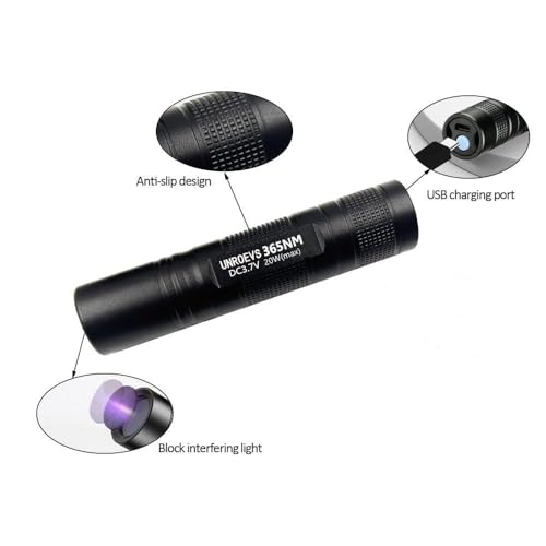 UV Flashlight Rechargeable 365nm Black Light for Pet Urine Detection,Small Ultraviolet Flashlight for Resin Curing,Rocks and Minerals,High Definition Pure Ultraviolet(Battery Included)