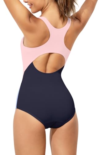 Image of Beautikini Period Swimwear One Piece Leakproof Menstrual Swimsuit Racerback Color Block Bathing Suit for Teen Girls Women
