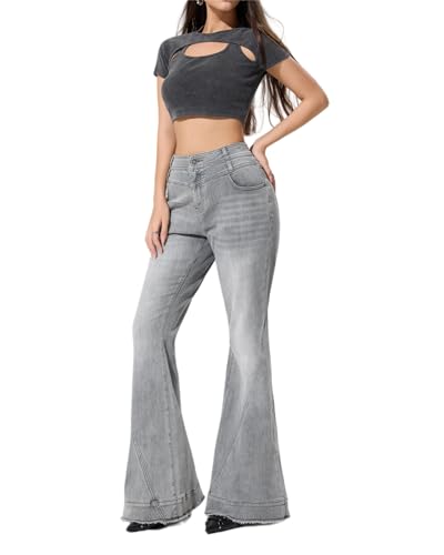 LERK Women High Rise Stretch Flare Bell Bottom Jeans with Pockets2