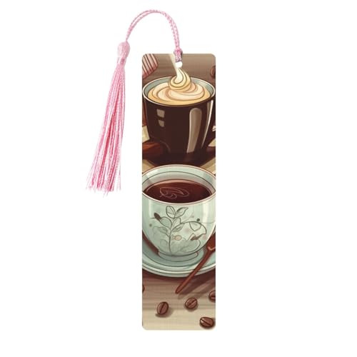コーヒーとスイーツ シュガーチョコレート しおり タッセル付き、木製しおり 女性用 男性用 ハンドメイド ブックマーク 本好きの方へ 読書ページマーカー 木製タグ オーナメント 誕生日 教師 ギフト