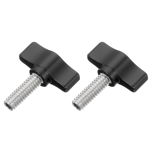 sourcing map 2 Pcs 1/4 - 20.4 Thumb Screw, 304 Stainless Steel Threaded Knurled Thumbscrew Adjustable Tee Wing Screw Grip Knobs Clamping Screws for Kinds of Stand and Machine, Black