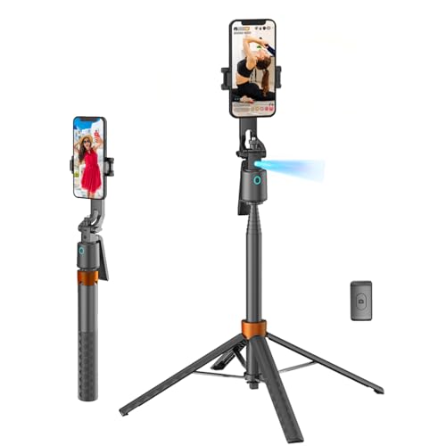Auto Face Tracking Phone Holder, 360° Rotation Phone Tripod with Wireless Remote and Phone Holder, Selfie Stick Tripod for iPhone、Android Phone, Applied to YouTube, Vlog/TIK Tok
