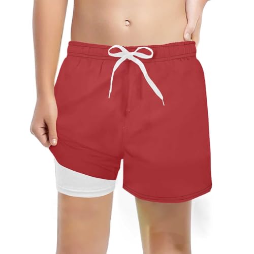 Generisch 2026 Bañador de Color Sólido de Moda para Niños con Forro de Compresión Pantalones Cortos de Baño Elásticos, rojo, 5-6 años
