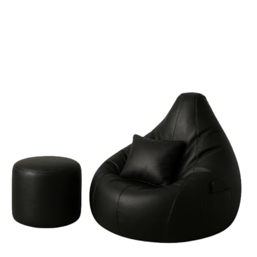 Image of Bean Bag Cover | Gaming Seat with Side Pocket | Premium Leatherette, Washable Cover, Double Stitching | for Lounge & Bedroom | Cover Only (Free Pillow & Footrest, No Beans) (Black, XL)