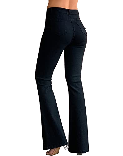 roswear Women’s High Waisted Bell Bottom Stretch Ripped Curvy Flare Jeans2