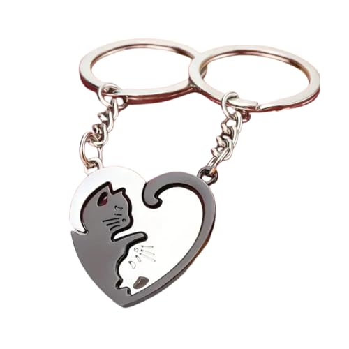 Kit 2 Gatinhos Formando um Coração Chaveiro Amoroso para Casais (Branco e Cinza)