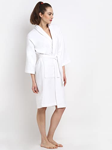 Image of CREEVA Luxury 100% Cotton Bathrobe for Men & Women | Super Soft Velour | Shawl Collar | Highly Absorbent | Ideal for Spa, Shower, Gym, Travel & Gifting
