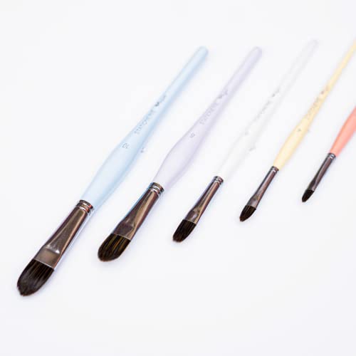 Image of Stationerie Paint Brush Set Handmade Soft Aqua Long Synthetic Hair with Stainless Wire Ideal for Art Paint, Watercolor, Quill, Oil Acrylics, Artists Filbert Brush Set of 5(Candy Edition)