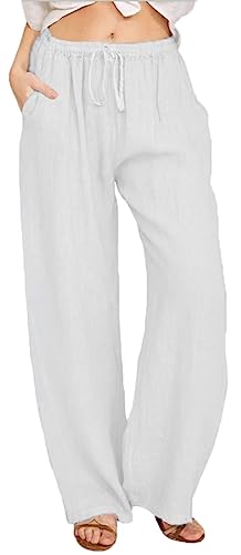 WINKEEY Damen Leinenhose Casual Sommer Freizeithose mit Taschen Frauen...