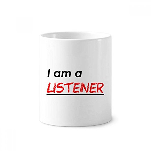 Coupe céramique Je suis un Listener blanche pour organiser stylos et brosses
