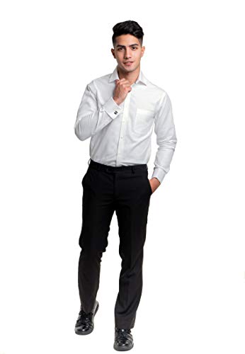 Image of ERAZOR Men's Slim Fit French Cuff Cotton Shirt with Cufflinks (White)- Premium Cufflinks Free