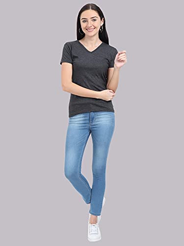 Image of FLEXIMAA Women's Cotton Plain V Neck Half Sleeve T-Shirt