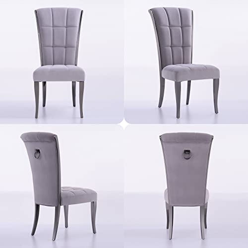 Acedécor Gray Dining Chairs, Upholstered High End Grey Velvet Dining Room Chair With Metal Back Ring Pull Trim Metal Legs, Modern Dining Chair For Dining Room, Apartment, Kitchen (Set Of 4) #TOP6