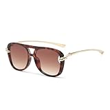 LJCZKA Übergroße Pilot Sonnenbrille für Damen Herren Retro Piloten Sonnenbrille Groß Doppel Brücke Runde Metall Rahmen Brille Mode mit UV Schutz (Schildkröte Farbverlauf Braun)