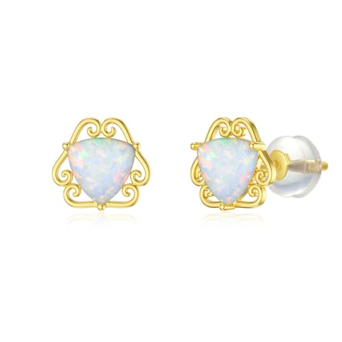 14K Solid Gold Opal Earrings for Women Gold Vintage Earrings