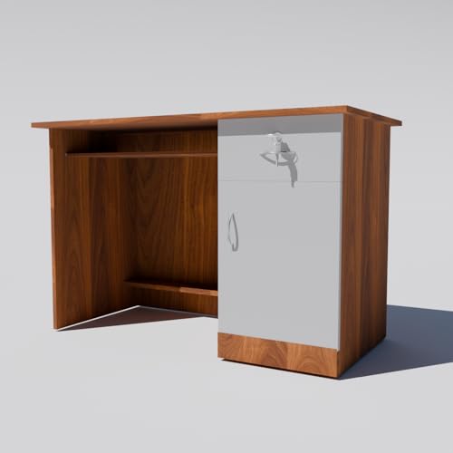 Image of NITYAM Wooden Computer Table with Keyboard Tray, Storage Drawer, CPU Printer Space, for Home Office, Adults, Students (Warranty: 1 Year, Color-Walnut & White)