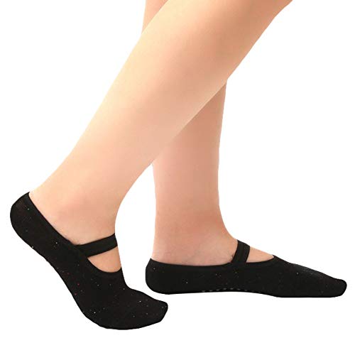 Leezo Femmes Chaussettes de Yoga tête Ronde Dos Nu Coton Chaussettes antidérapantes Sport Chaussettes Respirantes Chaussettes de Ballet Chaussettes de Danse Chaussettes