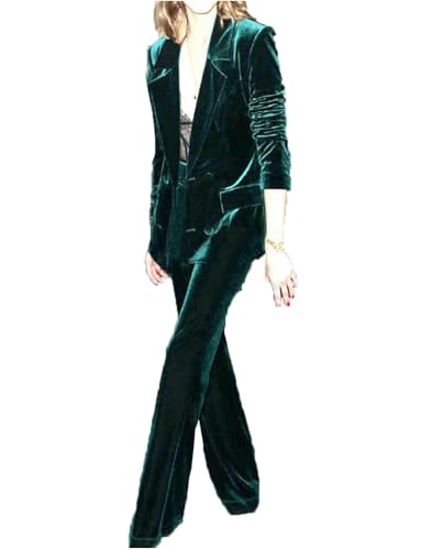 Ensemble 2 pièces en velours pour femme avec veste ajustée et pantalon chic de bureau