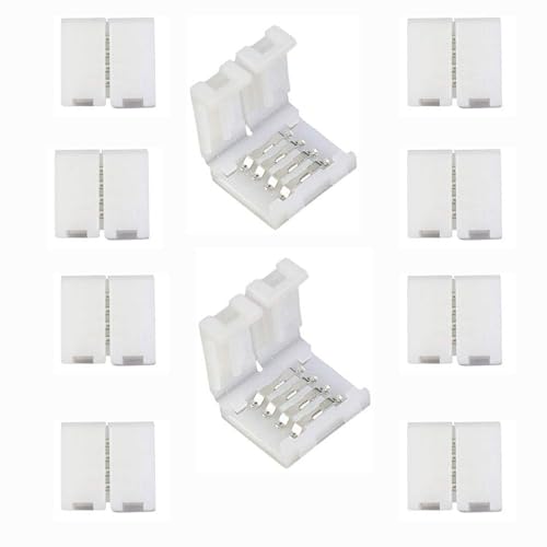 10Pcs 4 Pin LED Strip Light Connectors for 10mm Wide RGB Led Connectors Easily Extend or Splice Multicolor Strips LED Band Quick Connector (RGB 10mm-10pcs)