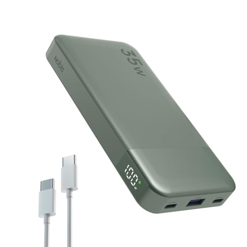 NOBIS Portable Charger, 10000mAh Power Bank Fast Charging, Battery Pack with C to C Cable, Battery Bank with Digital Display for iPhone iPad Android etc (Green, 35W)