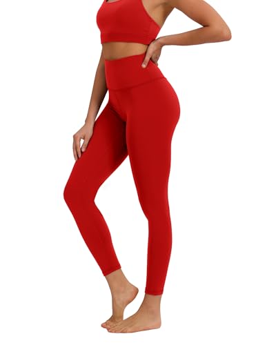 Buttery Soft High Waist Workout Leggings for Women 25" Inseam Fiery Red