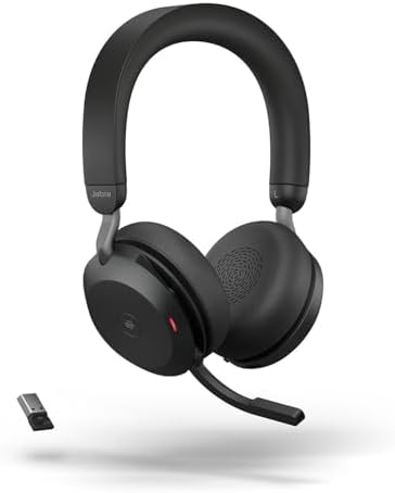 Jabra Evolve2 75 kablosuz PC kulaklık, 8 mikrofon teknolojisi, çift köpük stereo kulaklık, gelişmiş aktif gürültü iptali, USB-A Bluetooth adaptörü ve MS takım uyumluluğu, siyah - Görsel 1
