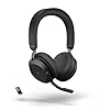 Jabra Evolve2 75 Wireless PC Headset with 8-Microphone Technology - Dual Foam Stereo Headphones, USB-A dongle, Ottimizzato per Microsoft Teams, Nero, Senza Supporto