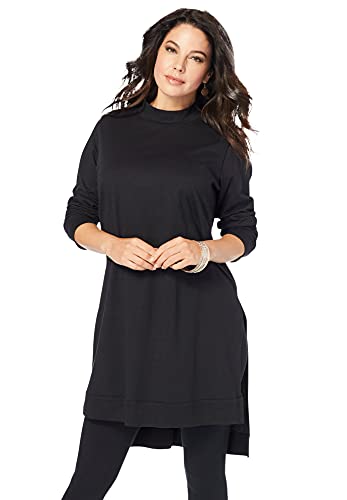 Roaman s Women s Plus Size High-Low Mockneck Ultimate Tunic Mock Turtleneck Long Sleeve Shirt - 18 20, Black