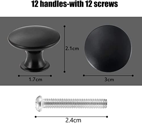 KAHEIGN 24-Piece Round Cabinet Knobs, 30mm Matt Black Mushroom Drawer Pull Handles for Single Hole Cupboard Wardrobe - Includes 24 Screws - Image 4