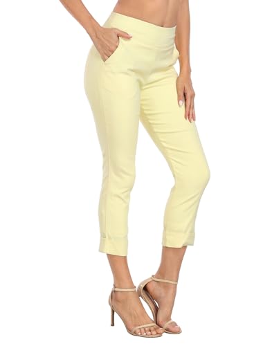 Image of HDE Pull On Capri Pant for Women w /Pockets Elastic Waist Cropped Work Pant