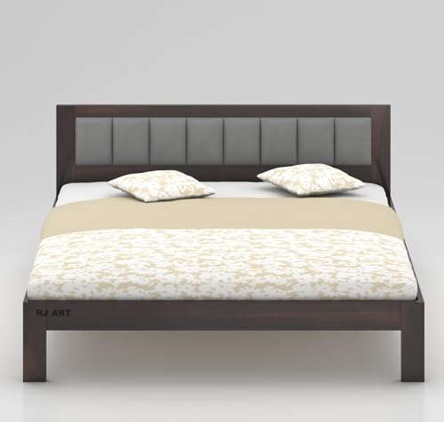 Image of Sheesham Wood King Size Bed Without Storage | Wooden Double Beds Cot for Bedroom Furniture | Palang Double Bed for Hotel (DIY- Customer Side Self Assembly) 1 Year Warranty - Walnut