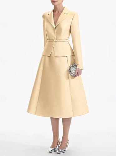 Satin Mother of The Bride Dresses for Women Tea Length Long Sleeves Wedding Guest Dress A Line Evening Gown4