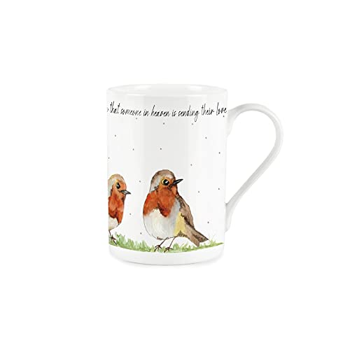 Purely Home Robin Mug - Robins Loved One Bone China Style White Memories Coffee/Tea Present Gift, 10.5 cm (Round)