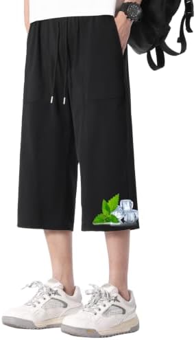 （12:00時点） [Ｋａｙｉｙａｓｕ] ハーフパンツ メンズ 7分丈 接触冷感 クロップドパンツ ゆったりワイド ウエストゴム ドローコード ポケット付き 無地 薄手 春夏 カジュアル(3XL ブラック)