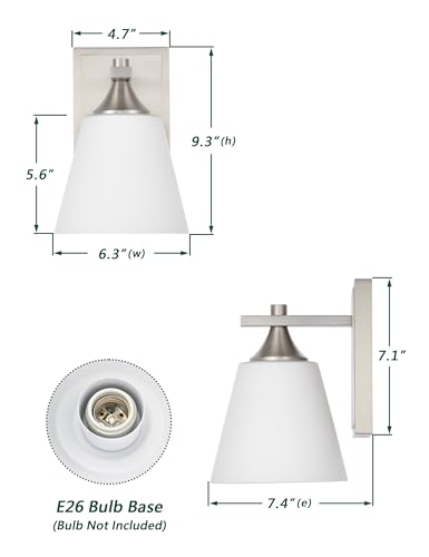 Image of Brushed Nickel Wall Sconce Light, American Sconces Wall Lighting, Traditional 1 Light Bathroom Vanity Lighting with Opal Glass Shade, Wall Light for Bedroom Bathroom Living Room Entryway Hallway
